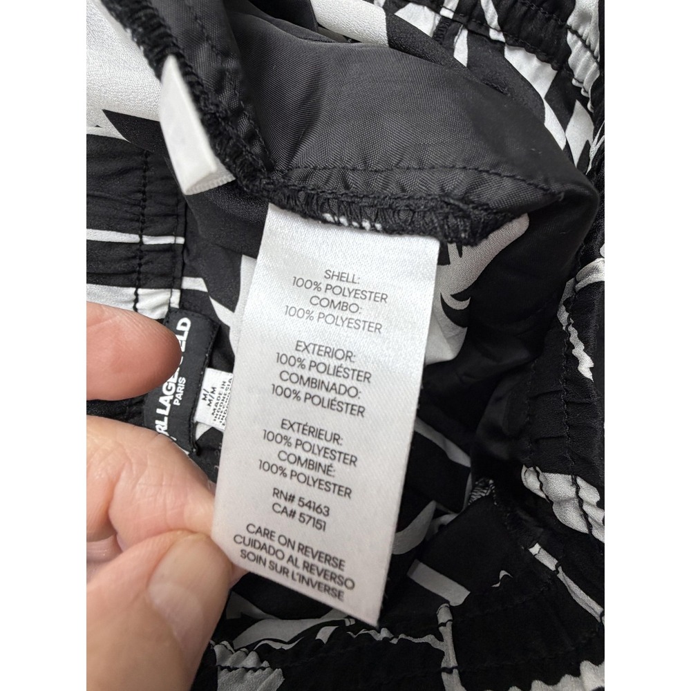 Karl Lagerfeld Paris Pants Womens M Black Geometric Satin Wide Leg Pull On Logo - Picture 13 of 15